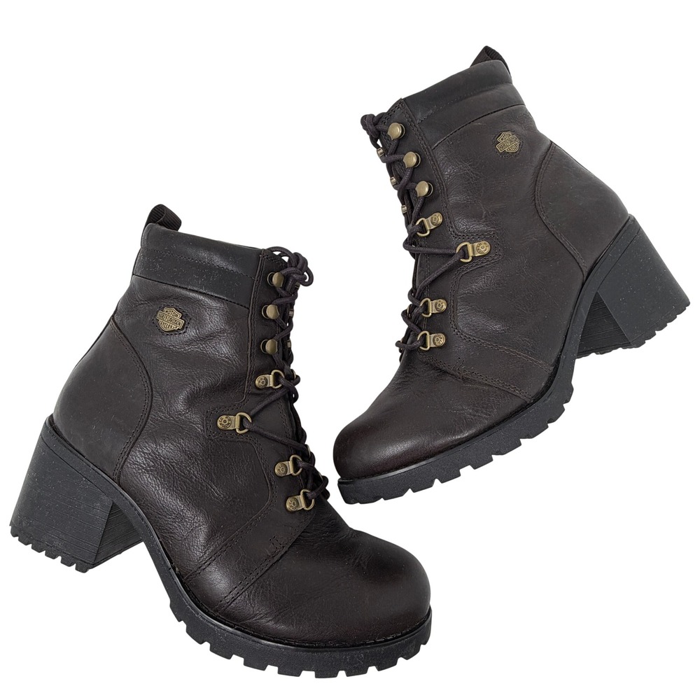 Harley-Davidson Womens Marinda Brown Leather Lace‎ Up Biker Boots Size 11M